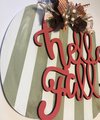 Hello Fall Striped Pumpkin Wood Door Hanger