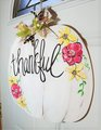 Thankful Floral Painted Pumpkin Wood Door Hanger