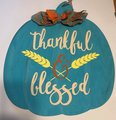 Thankful & Blessed Teal Pumpkin Wood Door Hanger