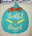 Thankful & Blessed Teal Pumpkin Wood Door Hanger