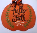 Hello Fall with Laurels Pumpkin Wood Door Hanger