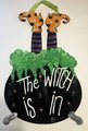 The Witch Is In Door Hanger – Halloween Cauldron with Witch Feet Sign – Spooky Front Door Décor – Handmade Halloween Decoration