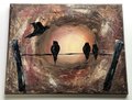 Textured Bird Silhouette Painting – Rustic Sunset Wall Art