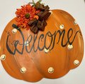 Welcome Polka Dot Pumpkin Wood Door Hanger