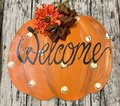 Welcome Polka Dot Pumpkin Wood Door Hanger