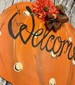Welcome Polka Dot Pumpkin Wood Door Hanger