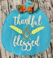 Thankful & Blessed Teal Pumpkin Wood Door Hanger