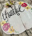 Thankful Floral Painted Pumpkin Wood Door Hanger