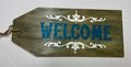 Welcome Gray and Teal Wooden Door Tag
