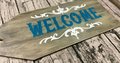 Welcome Gray and Teal Wooden Door Tag