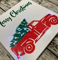 Merry Christmas Red Truck Tree Lighted Stretched Canvas
