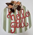 Hello Fall Striped Pumpkin Wood Door Hanger