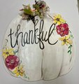 Thankful Floral Painted Pumpkin Wood Door Hanger