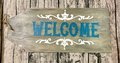 Welcome Gray and Teal Wooden Door Tag