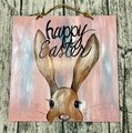 Happy Easter Bunny Head Wooden Pastel Painted Door Hanger Sign