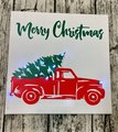 Merry Christmas Red Truck Tree Lighted Stretched Canvas