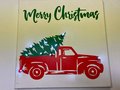 Merry Christmas Red Truck Tree Lighted Stretched Canvas