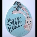 Happy Easter Bunny Ears Wooden Egg Door Hanger Sign
