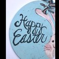 Happy Easter Bunny Ears Wooden Egg Door Hanger Sign