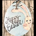 Happy Easter Bunny Ears Wooden Egg Door Hanger Sign
