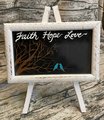 Chalkboard Lovebirds Faith Hope and Love Stand Sign Decor