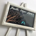 Chalkboard Lovebirds Faith Hope and Love Stand Sign Decor