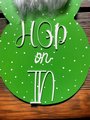 Hop On In Easter Spring Bunny Wooden Door Hanger Sign