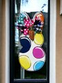 Colorful Polka Dot Easter Spring Bunny Wooden Door Hanger Sign