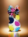 Colorful Polka Dot Easter Spring Bunny Wooden Door Hanger Sign