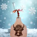 Wooden Cow Tag with cute Cow sticking out his tongue gift tag