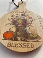 Thankful Grateful Blessed Mini Cutting Board – Fall Floral Boot Design, Rustic Bamboo Kitchen Decor, Thanksgiving Gift