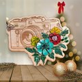 Floral Camera Design Photographer Wooden Hand Painted Christmas Tree Ornament