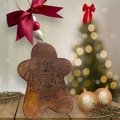 Gingerbread Bakery Ornament – Rustic Wooden Gingerbread Man Christmas w/ Red Bow & Beaded Hanger | Farmhouse Holiday Décor | Santa’s Bakery