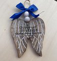 Vintage Wood Old Fashioned Angel Wing Memorial Christmas Tree Ornament