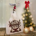 Wooden Cow Tag with cute Highland with Glasses tag