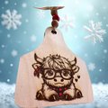 Wooden Cow Tag with cute Highland with Glasses tag
