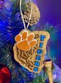 Tigers Paw Print Ornament – Wooden Christmas Ornament with Orange Glitter Paw – School Spirit Tree Decoration – Tigers Fan Gift
