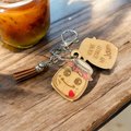 Wood Funny Food Valentine Keychains Waffle Donut Jam Latte