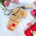 Wood Funny Food Valentine Keychains Waffle Donut Jam Latte