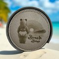 Round Faux Leather Coaster Set with Engraved Custom Beach Themed Animals, Custom Coasters - Custom Gifts, Engraved Beach Coasters