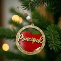 Principal Christmas Ornament – Hand-Painted Wooden Apple Ornament for School Administrators | Teacher & Principal Appreciation Gift