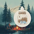 Explore the World Ornament – Camper in the Woods MDF | Travel Lover Gift | Adventure Christmas Ornament | Rustic Camper Tree Décor