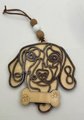 Dog Line Art Ornament – Wooden Dog Lover Christmas Ornament with Beads and Bone Detail | Handmade Pet Memorial or Gift