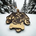 Dog Line Art Ornament – Wooden Dog Lover Christmas Ornament with Beads and Bone Detail | Handmade Pet Memorial or Gift