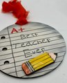 Best Teacher Ever Christmas Ornament – Hand-Painted Wooden Teacher Ornament with Pencil Design | Teacher Appreciation or End-of-Year Gift