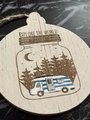 Explore the World Ornament – Camper in the Woods MDF | Travel Lover Gift | Adventure Christmas Ornament | Rustic Camper Tree Décor