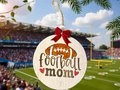 Football Mom Ornament – Rustic MDF Football Christmas Ornament with Bow, Sports Mom Gift, Team Mom Tree Decor, Handmade Football Gift
