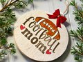 Football Mom Ornament – Rustic MDF Football Christmas Ornament with Bow, Sports Mom Gift, Team Mom Tree Decor, Handmade Football Gift