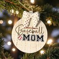 Baseball Mom Ornament – Rustic MDF Baseball Christmas Ornament with Bow, Sports Mom Gift, Team Mom Tree Decor, Handmade Baseball Gift