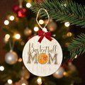Basketball Mom Ornament – Rustic MDF Sports Mom Christmas Ornament with Bow, Basketball Gift for Moms, Handmade Team Mom Tree Decor